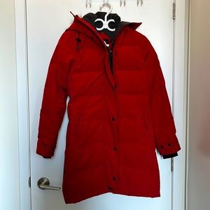 Canada Goose red mid-thigh length parka